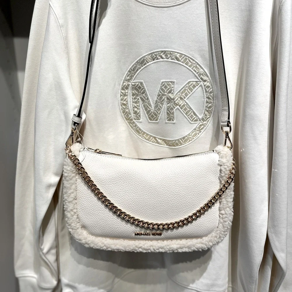 MICHAEL KORS CARMELA Medium Leather Chain Crossbody Shearling